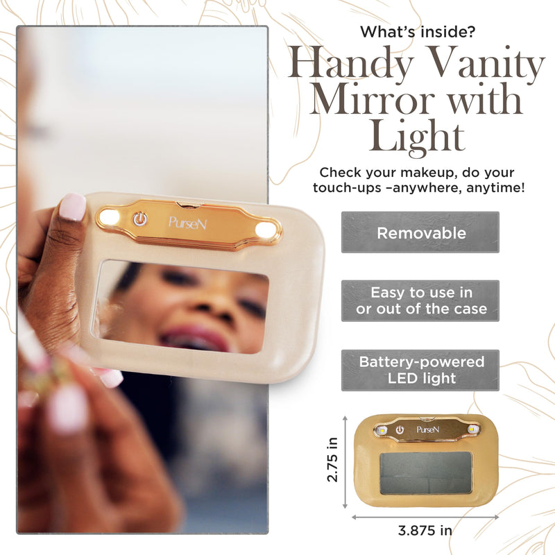 OFT 2024 LITTMINI Lighted Mirror Case - Small Makeup Bag with Detachable Mirror & Multiple Pouches for Organization - Vegan Leather, Mini Makeup Bag Ideal for Travel & Everyday Essentials (Nude) Nude