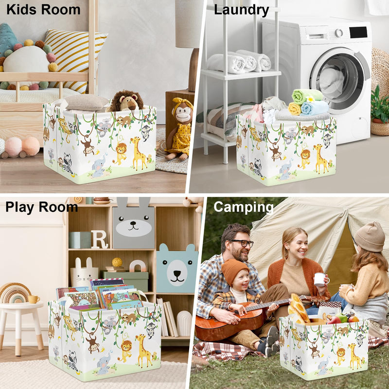 [Australia] - Clastyle Vine Woodland Animal Baby Basket Stuffers Toddler Gift Toy Chest Box Bin Organizer Nursery Room Decor Rectangle Elephant Giraffe Lion Clothes Book Storage Basket 