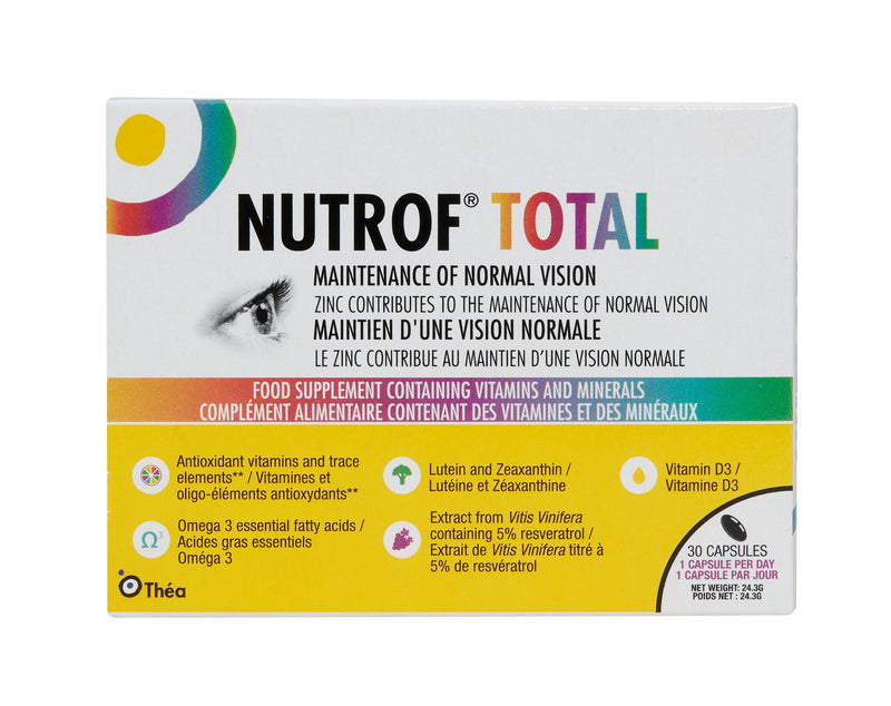 Nutrof Total Capsules – Eye Health Supplement with Lutein, Zeaxanthin, Omega 3, and Antioxidants | Essential Nutrients for Optimal Eye Health | Pack of 30 Capsules (1 Capsule per Day - 1-Month Supply) | Once daily, 11 nutrients and antioxidants, Zinc c...