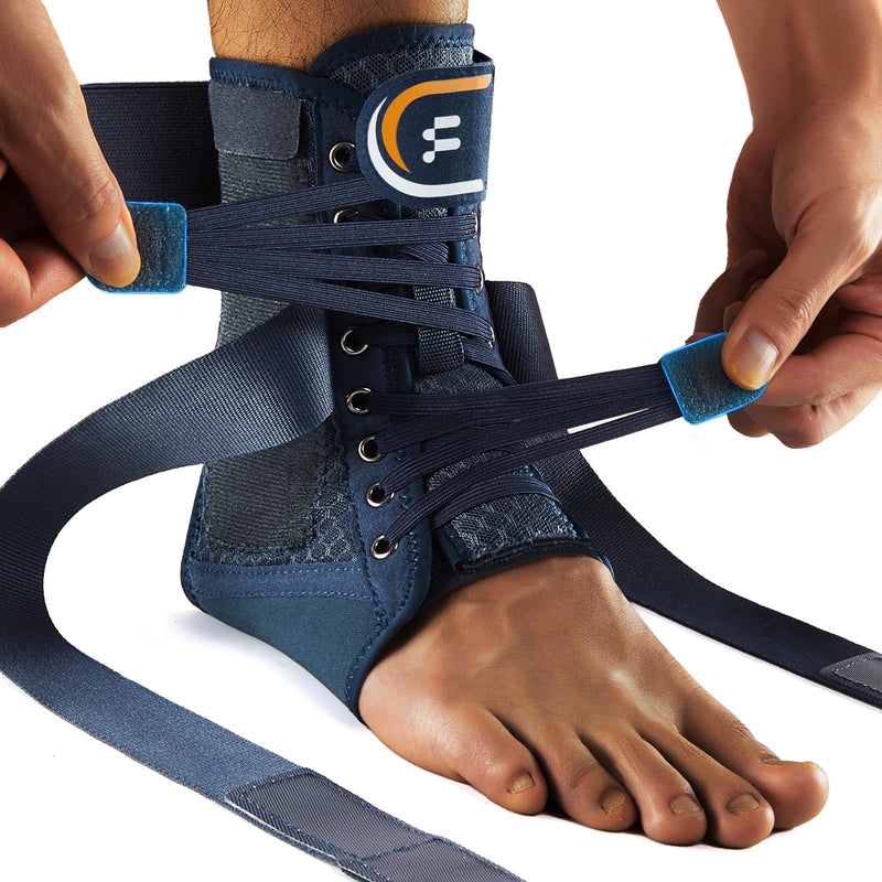 Quick Lace up Ankle Brace for Men Women, Figure 8 Adjustable Compression Support for Achilles Tendonitis, Sprained Ankle& Swelling, Basketball/Soccer/volleyball/Daily Use, M Blue