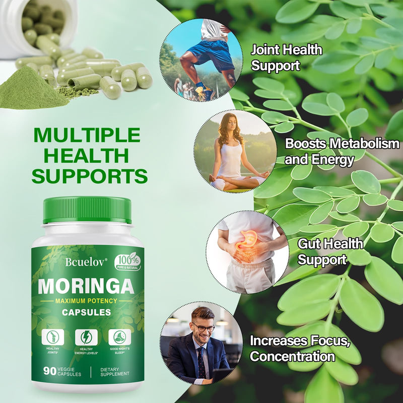 Moringa Capsules | 800mg Pure Moringa Powder Capsules – Supports Energy, Skin & Gut Health, Immune System – Green Superfood with Vitamins & Amino Acids (90 Caps) 90 Count (Pack of 1)