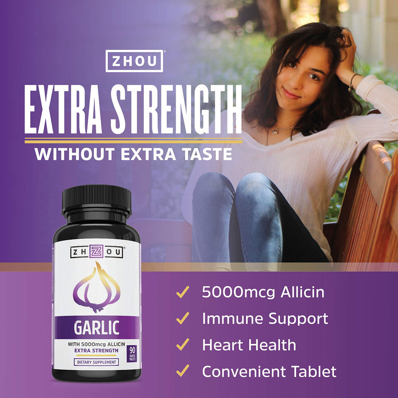 [Australia] - Zhou Nutrition Garlic Supplement With Allicin, Extra Strength 5000mcg Allicin Per Serving, Support Immune System, Blood Pressure And Cholesterol Health, 90 Servings 