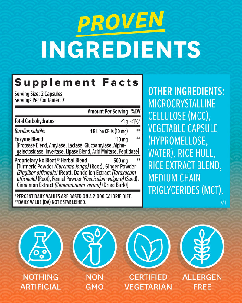 [Australia] - Zenwise Health No Bloat with Multi Digestive Enzymes including Lactase Enzymes (14 Count (Pack of 1)) 14 Count (Pack of 1) 
