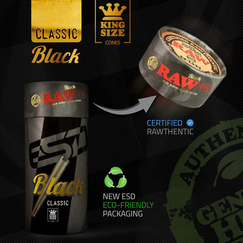 [Australia] - RAW Black Cones King Size | 100 Pack | Natural Pre Rolled Rolling Paper Pressed Extra Fine for Thin, Slow Burning, Naturally Translucent Paper with Tips & Packing Tubes Included Classic 100 Count (Pack of 1) 
