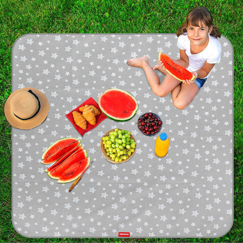 [Australia] - Splat Mat for Under High Chair, Non Slip Waterproof Mealtime Floor Mats Washable Portable Picnic Splash Mat for Baby Art/Craft/Playtime, 42X46 Inch - Grey Star 
