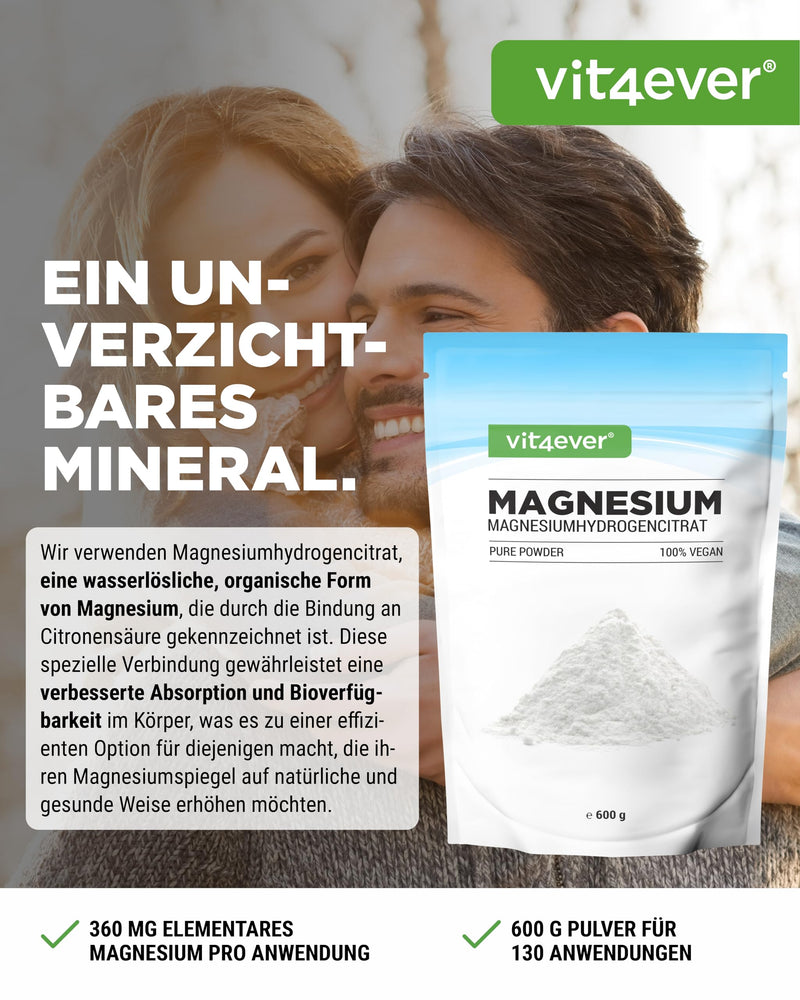 [Australia] - Magnesium Pure - 600 g powder (4.3 months supply) - Laboratory tested (active ingredient content & purity) - Pure powder without additives - Premium quality - Vegan 600 g (pack of 1) 