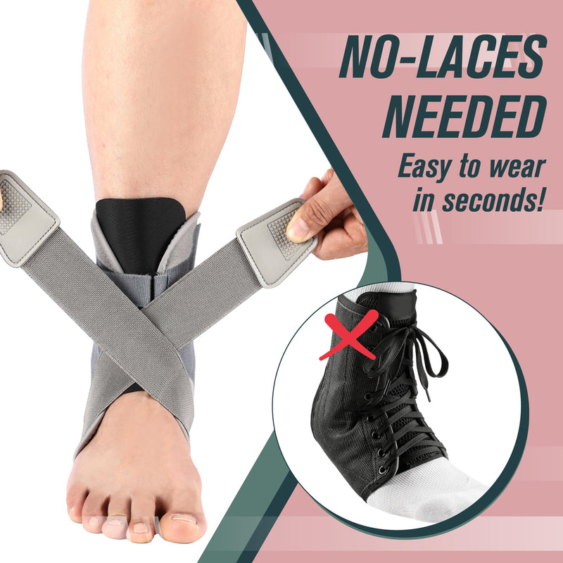 Ankle Brace for Women Men, Ankle Support Brace for Injury Recovery, Sprain, Achilles, Ankle Stabilizer for Running, Hiking, Basketball, Volleyball, Ankle Support for Women Men with Metal Support Bar Gray