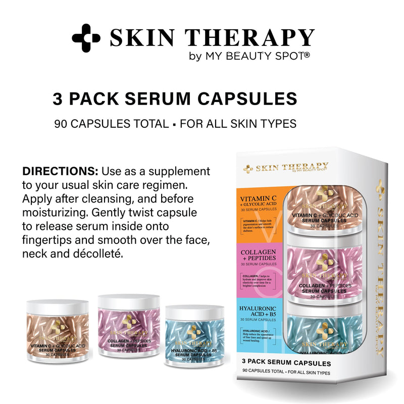 My Beauty Spot Facial Serum Capsules 3 Pack 90pcs Vitamin C Serum, Hylunaric Acid Serum, Collagen Serum for Face Anti Aging Anti Wrinkle Serum for Fine Lines Standard