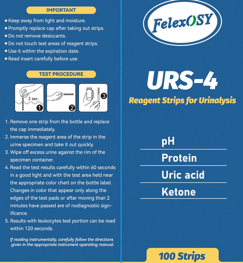 [Australia] - FelexOSY-Urinalysis Test Strips 4 Parameters - 100 Count 