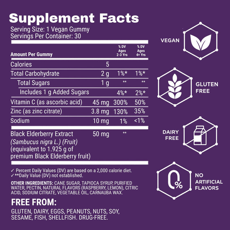 Sambucol Black Elderberry Gummies for Kids, Low Sugar - 30 Count | Elderberry Gummies with Zinc and Vitamin C, Chewable Supplement for Kids, Berry Flavor 30 Count (Pack of 1)