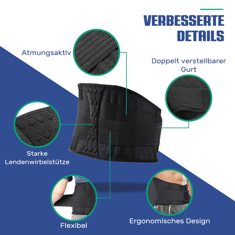 [Australia] - NativoDex Back Support Belt - Back Belt for Stabilizing the Lumbar Spine - Lumbar Support for the Lower Back with Support Rods to Reduce Back Pain Black XL 