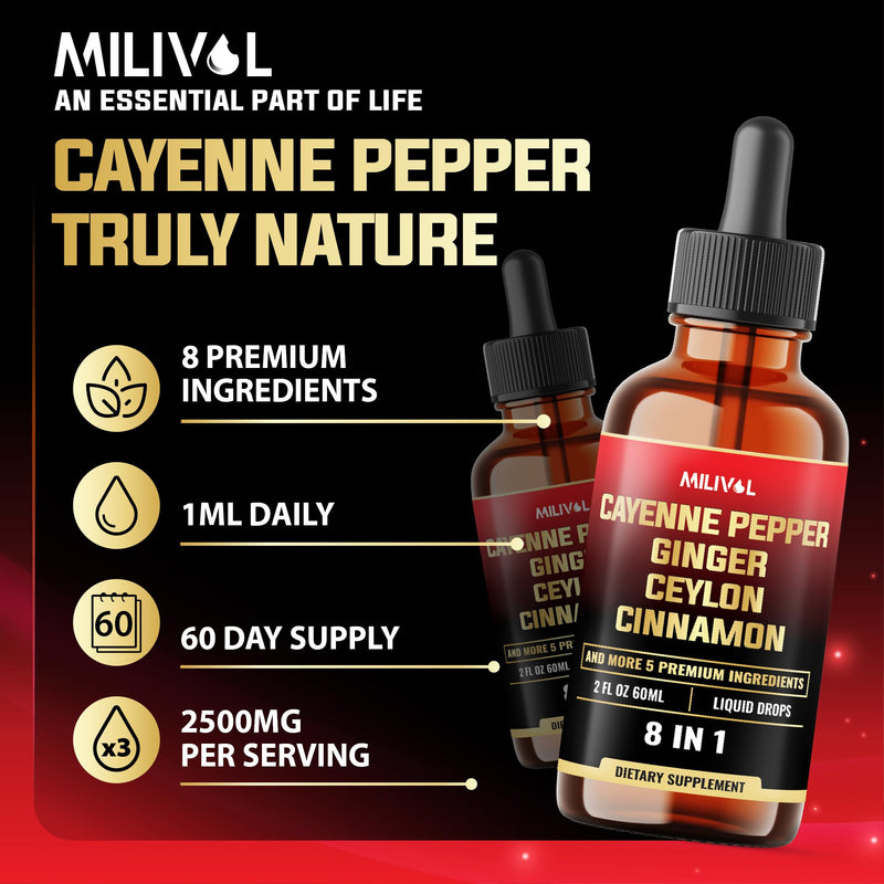 [Australia] - 8in1 Cayenne Pepper Liquid Drops with Ginger, Ceylon Cinnamon and 5 More Herbals - Digestion, Circulatory Heath Support - 2 Fl Oz for 2 Months 2 Fl Oz (Pack of 1) 