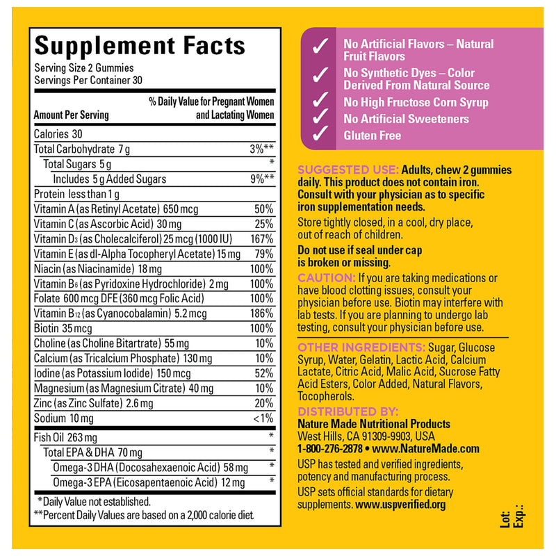 Nature Made Prenatal Gummies with DHA and Folic Acid, Prenatal Vitamins for Women for Daily Nutritional Support, 60 Gummies, 30 Day Supply,(Pack of 2) 60 Count (Pack of 2)