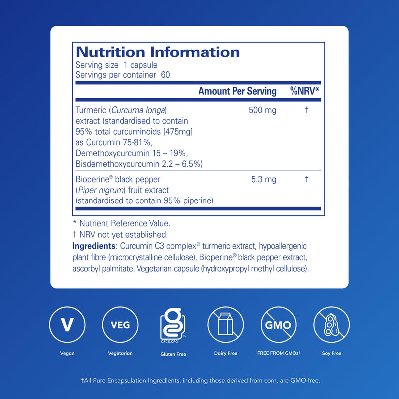 Pure Encapsulations Curcumin 500 with Bioperine - Enhanced Bioavailability - Turmeric Extract - 60 Capsules