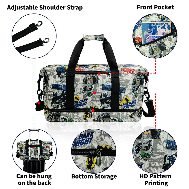 Batman Duffle Bag, Super Hero Travel Bag Gift for Man Boys | Adjustable Shoulder Strap, Shoe Compartment, Waterproof Graffiti