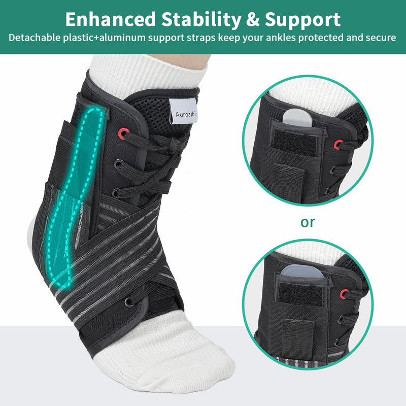 [Australia] - Ankle Brace for Sprained Ankle Lace up Support Brace for Women Men with Side Splints Adjustable Ankles Stabilizer for Injury Recover, Sports, L Black Large 