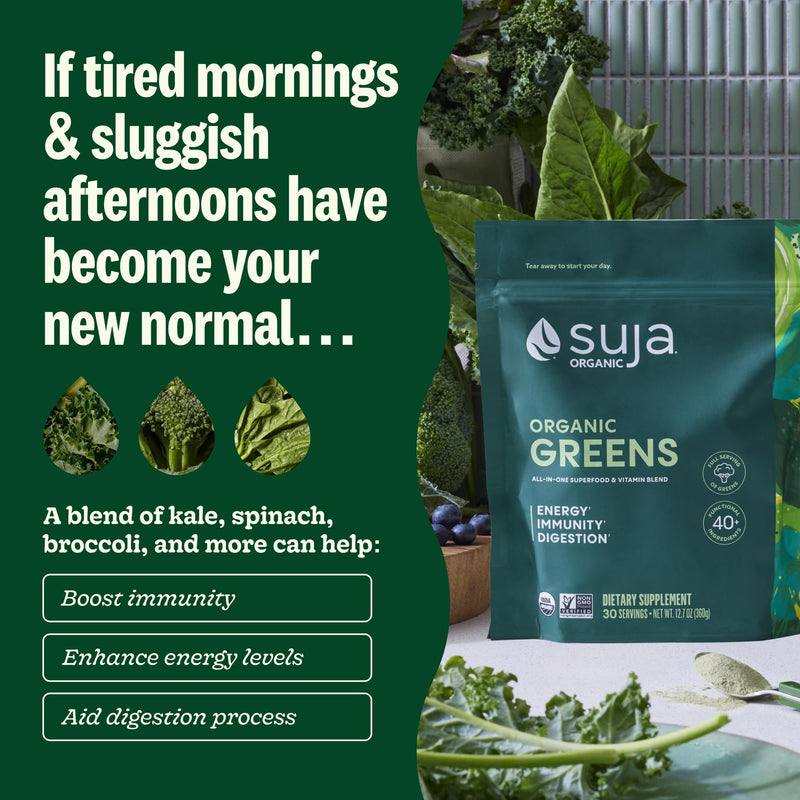 [Australia] - Suja Organic Greens Powder Probiotic Blend, Spirulina, Daily Superfood Drink or Smoothie Mix for Immune Support, Digestion, & Energy, Vegan, Gluten Free, Non GMO, 30 Servings 12.7 Ounce (Pack of 1) 