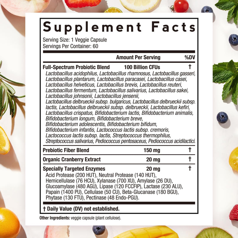 Doctor's Recipes Probiotics for Women, 100 Billion CFU 32 Strains, 60 Caps | Women's Probiotics with Prebiotic, Enzymes & Cranberry, Shelf Stable, Delayed Release, Vegan, Non-GMO 60 Count (Pack of 1)