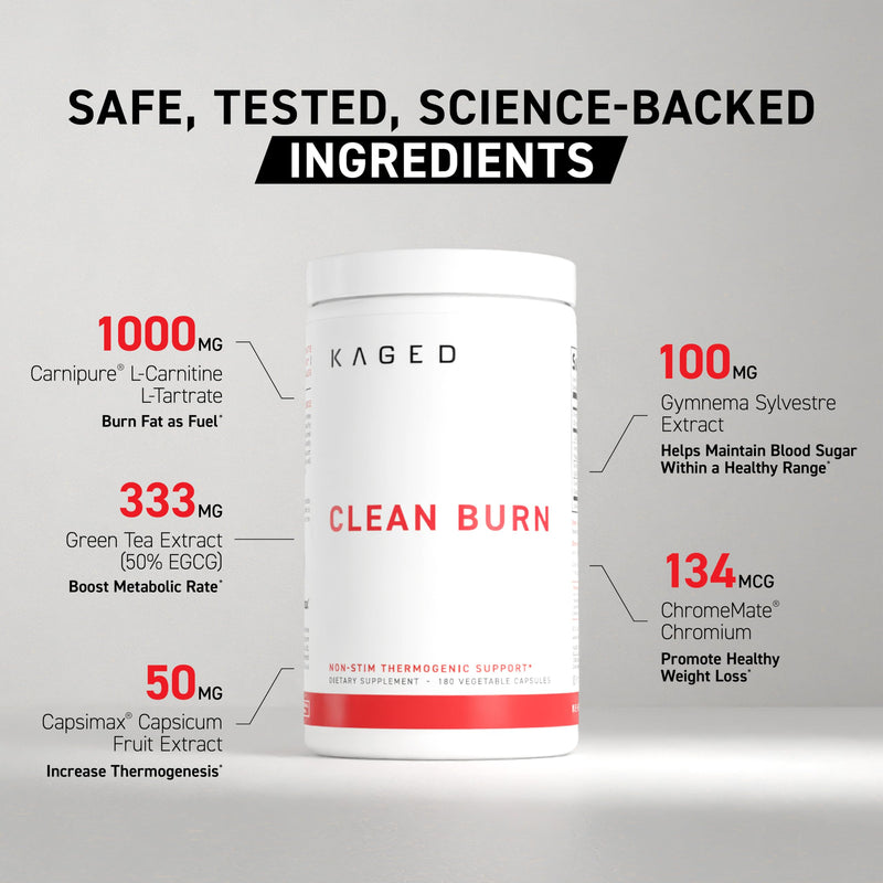 Kaged Clean Burn Capsules | Unflavored | Thermogenic Weight Management | Boost Metabolism | Stimulant & Caffeine Free | Supplements for Men & Women | 90 Servings