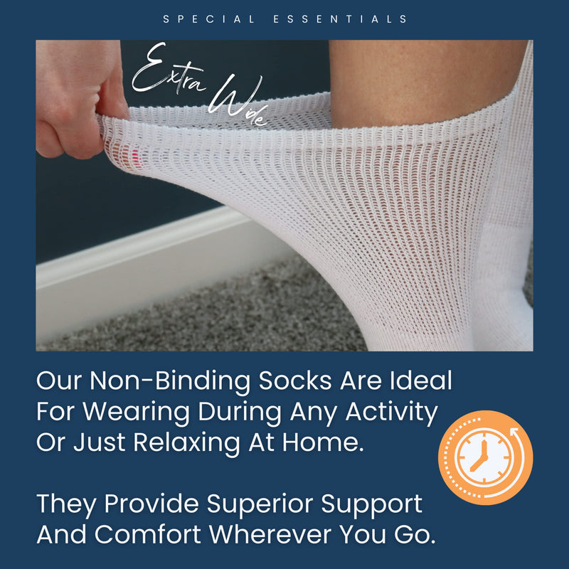[Australia] - 6 Pairs Non-Binding Cotton Diabetic Crew Socks With Extra Wide Top For Men and Women Large White 