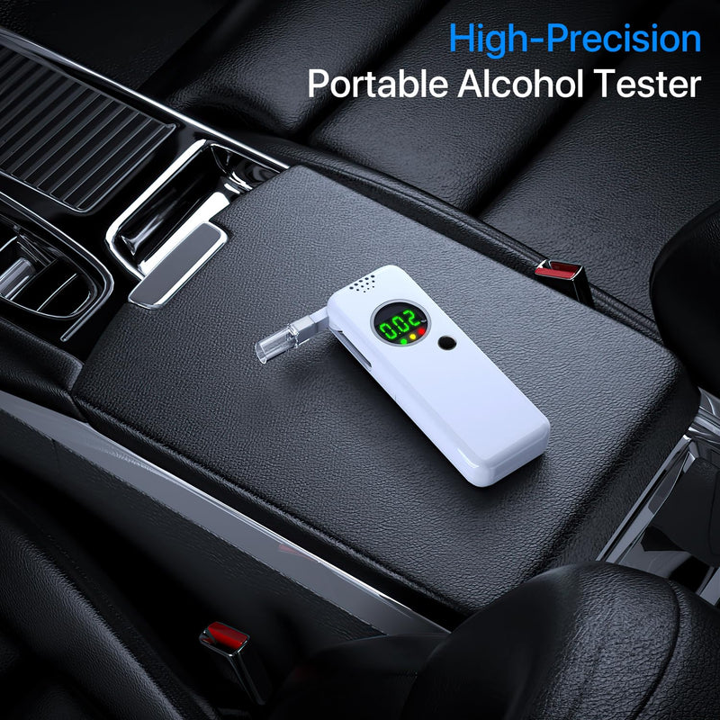 [Australia] - Breathalyzer, Professional-Grade Accuracy Alcohol Tester with LCD Digital Display,Portable Alcohol Tester for Home and Party Use(10 Mouthpieces) white 