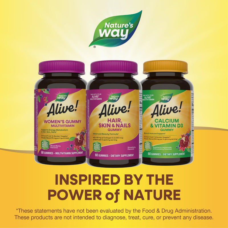 [Australia] - Nature's Way Alive! Hair, Skin & Nails Gummies, Advanced Beauty Formula*, with Biotin and Collagen, Strawberry Flavored, 60 Gummies (Packaging May Vary) 