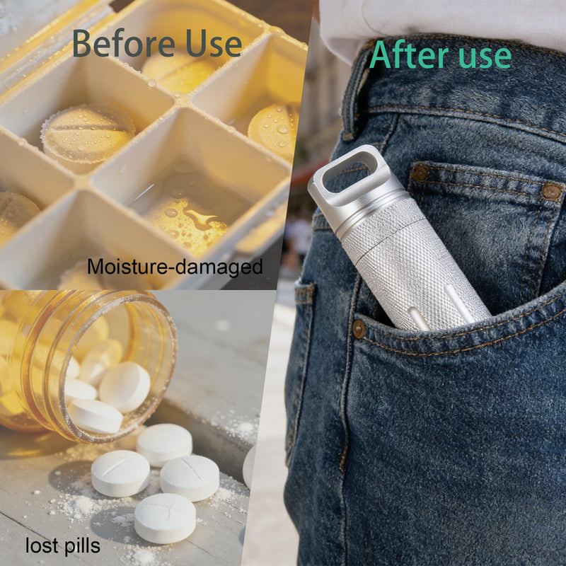 Metal Pill Container Keychain, Waterproof EDC Pill Holder | for Vitamins & Medications, Lightweight Aluminum Alloy Pill Case Organizer for Hiking Camping, Portable Travel Pill Box