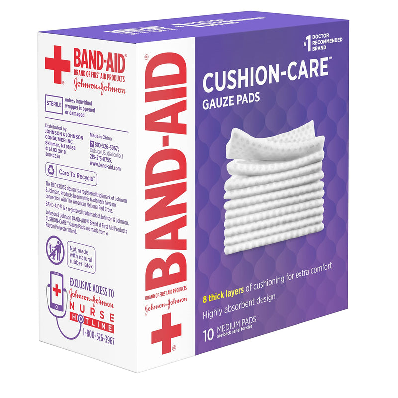 Band-Aid Brand Cushion Care Non-Stick Gauze Pads, Individually-Wrapped, Medium, 3 in x 3 in, 10 ct Medium (Pack of 10) Medium 3x3