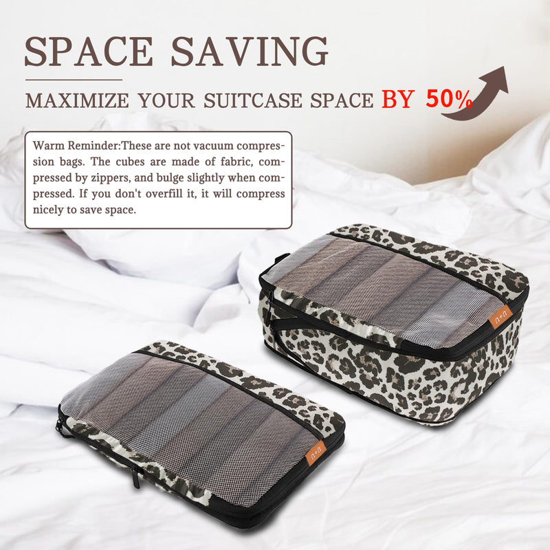 U+U 10 Set Compression Packing Cubes, Travel Organizers (Leopard) | Space-Saving & Complete Travel Set Leopard-02
