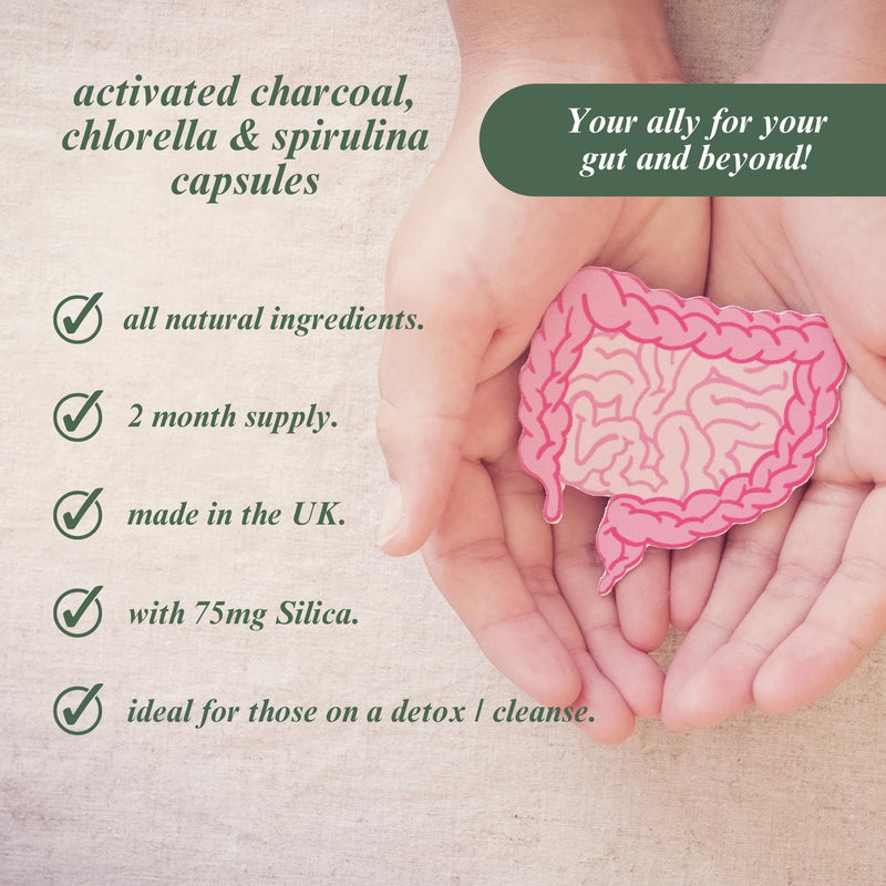Binder & Detox Supplement with Activated Charcoal, Chlorella, Spirulina & Silica. Advanced Full Spectrum Binder for Cleanse & Detox | 60 Capsules | Made in The UK by Roundway Supplements