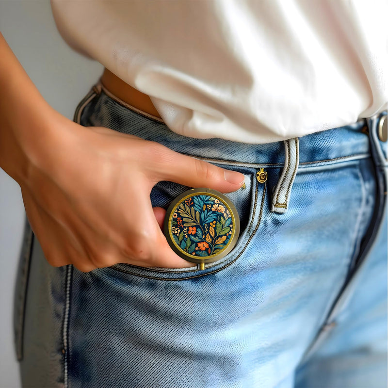 Small Pill Case Pill Box with Mirror Retro 3 Compartment Pill Holder for Purse or Pocket Bronze Portable Medicine Vitamin Container Fish Oil and Supplement Storage BPA-Free(Art Nouveau) Art Nouveau