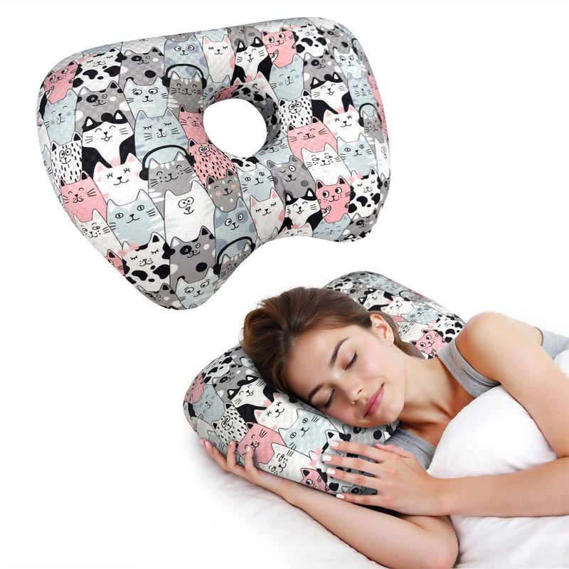 [Australia] - Ear Piercing Pillow with Ear Hole for Side Sleeper Relief Ear Pain,Cotton and Polyester Ear Pillows,Washable Ear Guard Pillow Pink 