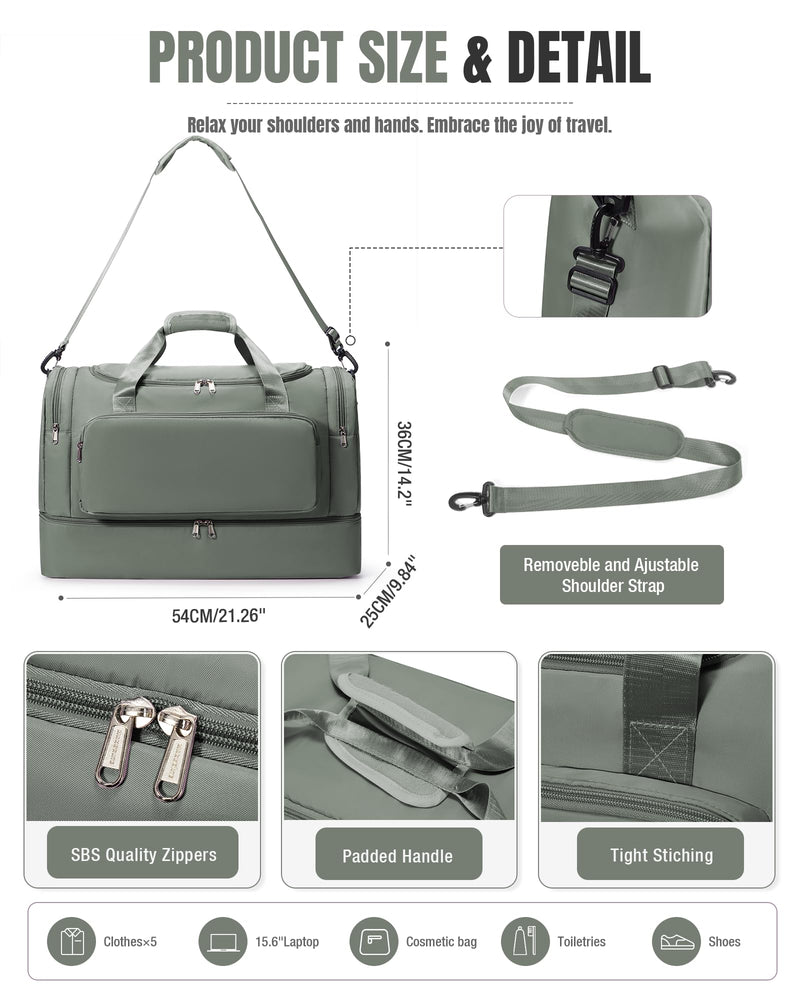 Large Travel Duffle Bag Women Weekender Overnight Bag with Shoe Compartment | Waterproof Large Carry On Weekend Duffel Bag for Travel Sport Businese,Hospital Bags for Labor and Delivery -Green