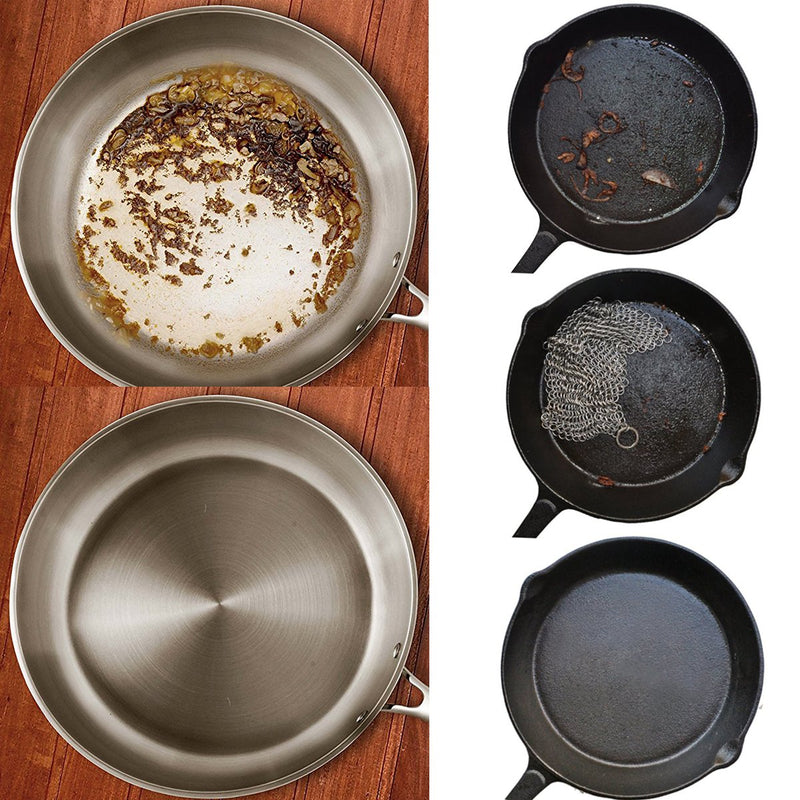 [Australia] - Cast Iron Scrubber 316 Stainless Steel Cast Iron Skillet Cleaner 8"x6" Chainmail Scrubber Scraper Chain Mail Link Scrub for Cast Iron Pre-Seasoned Pans, Griddles, BBQ Grills, and Pot Cookware Cleaning 