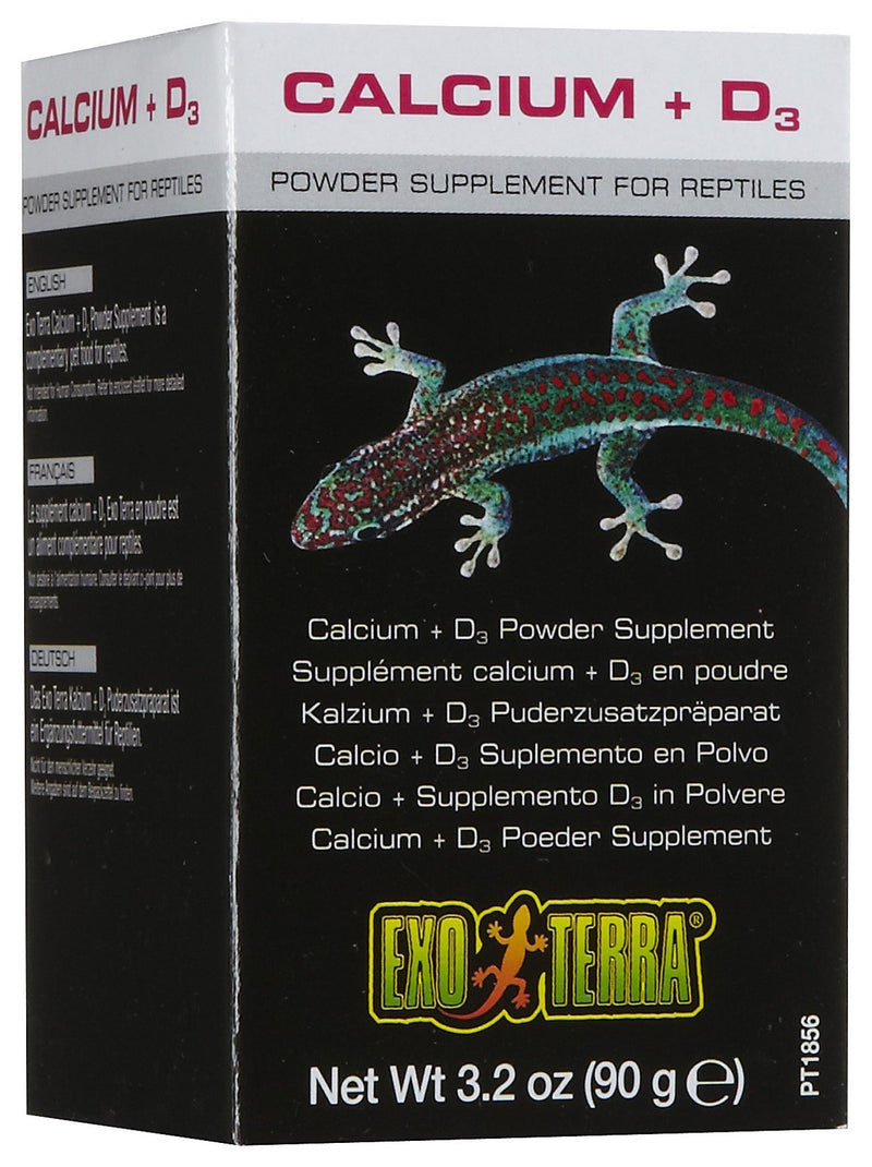Exo Terra Calcium + D3 Powder: Ultra-fine, Phosphorus Free Formula Boosts Bone Health & Calcium Absorption Ideal for Insects, Fruits & Veggies 3.2 oz. 3.2-Ounce - PawsPlanet Australia
