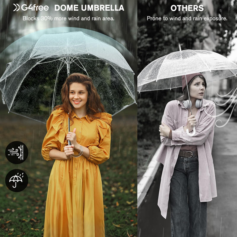 G4Free 52 inch Clear Bubble Umbrella + 42 Inch Clear Travel Umbrella, Reflective Strip, for Weddings,Prom, Graduation and Outdoor Events