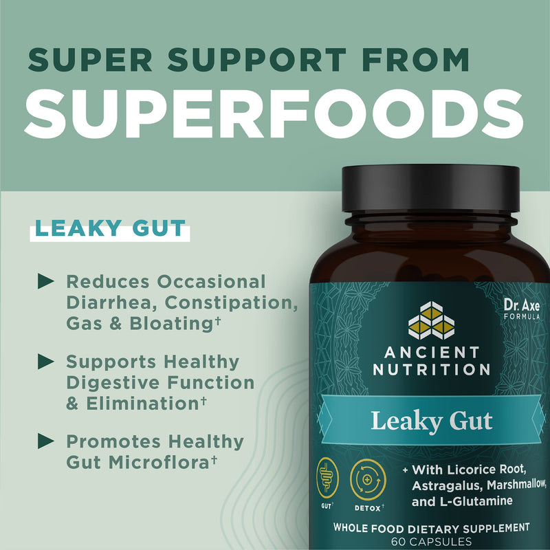 [Australia] - Ancient Nutrition Gut Health Supplement Leaky Gut Capsules, 60ctFormulated with Licorice Root, Astragalus, Marshmallow, and L-Glutamine, Gluten Free, Paleo and Keto Friendly, 60 Ct 