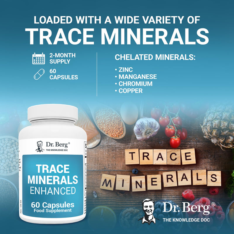 Dr. Berg's Trace Minerals Enhanced Complex - Complete with 70+ Nutrient-Dense Health Mineral - 100% Natural Ingredients - Dietary Supplements - 60 Capsules
