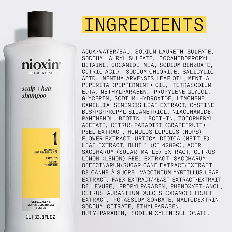 Nioxin System 1 Scalp + Hair Thickening Shampoo | For Natural Hair with Light Thinning | Strengthen Against Breakage with Niacinamide & Biotin 33.8 Fl Oz (Pack of 1)