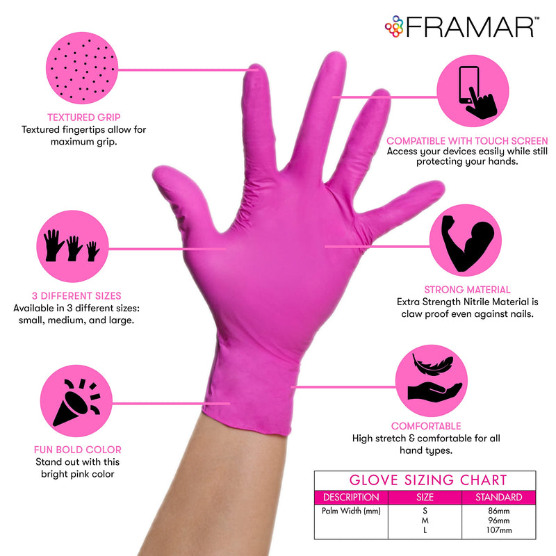 [Australia] - FRAMAR Pink Gloves Disposable Latex Free – Pink Nitrile Gloves Medium, Latex Free Gloves Medium, Plastic Gloves Disposable, Guantes de Nitrilo, Cleaning Gloves Medium, Non Latex Gloves Medium. 