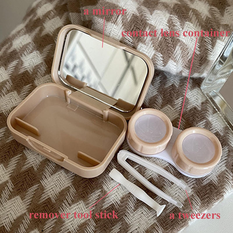[Australia] - 2 Pack Mini Contact Lens Cases, Portable Contacts Lens Box Travel Kit with Mirror, Tweezers, Remover Tool Stick, Cute Flower Eye Contact Case Container Holder Storage Box for Daily Outdoor Brown 