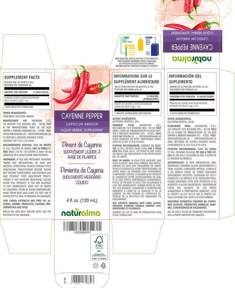 [Australia] - Naturalma Cayenne pepper (Capsicum annuum) fruit Alcohol-free Tincture - 4 fl oz Liquid extract in drops - Herbal supplement - Vegan 4 Fl Oz (Pack of 1) 
