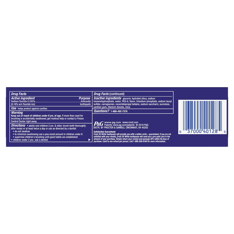 [Australia] - Crest 3D White, Whitening Toothpaste Glamorous White, 4.1 oz Unflavored 4.1 Ounce (Pack of 1) 
