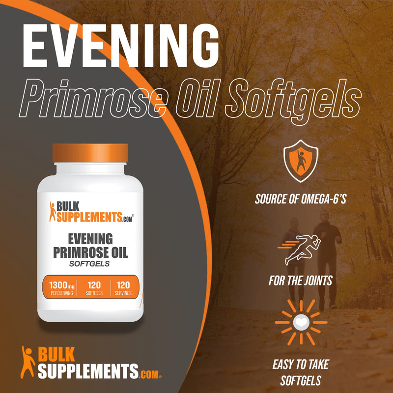 [Australia] - BulkSupplements.com Evening Primrose 1300mg Softgels - Omega 6 Supplement, Gamma Linoleic Acid Supplement - 1 Evening Primrose Softgels per Serving, 120 Softgels (Pack of 1) 120 Count (Pack of 1) 