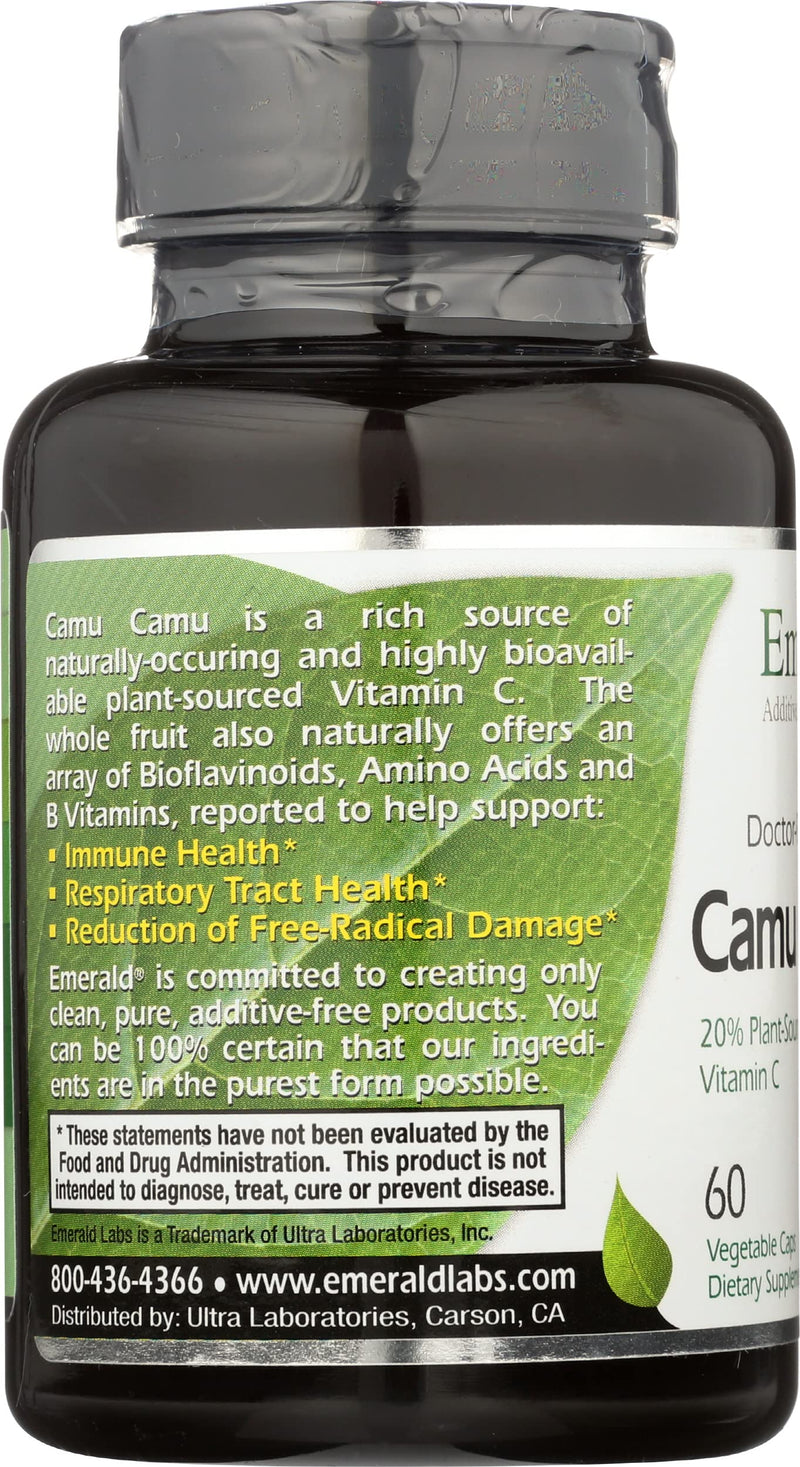 Emerald Labs Camu Camu - Plant-Sourced Vitamin C, Bioflavonoids, Amino Acids & B Vitamins - Gluten-Free, Vegan - 60 Vegetable Capsules (30-Day Supply) | Plant-Sourced Vitamin C, Bioflavonoids, Amino Acids & B Vitamins, Gluten-Free, Vegan