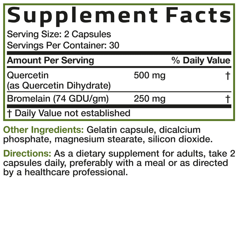 Bronson Quercetin with Bromelain 2-in-1 Wellness Support, 60 Capsules | Antioxidant & Immune Support, Non-GMO, Gluten-Free & Soy-Free 60 Count (Pack of 1)