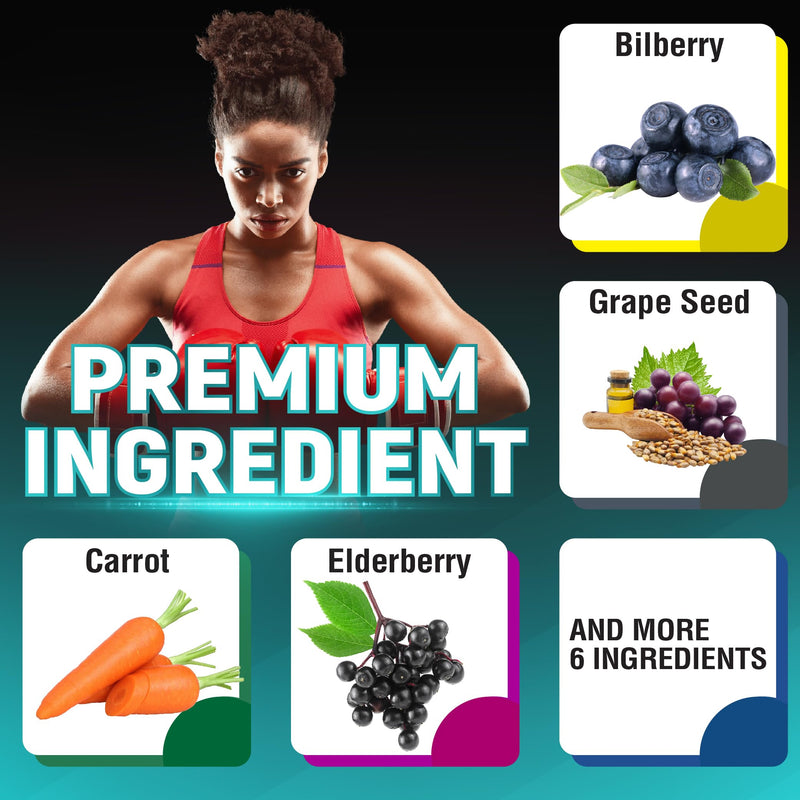 Bilberry Extract Capsules with Grape Seed, Carrot, Elderberry, Eyebright, Goji Berry and More - 120 Capsules for 4 Months Supply