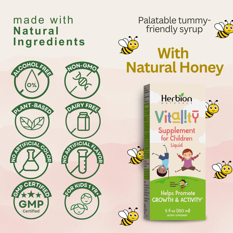 [Australia] - HERBION Naturals Vitality Supplement for Children, Promotes Growth and Appetite, Relieves Fatigue, Improves Mental & Physical Performance, for Kids 1 Year & Above, 5 Fl Oz (Pack of 2) 5 Fl Oz (Pack of 2) 