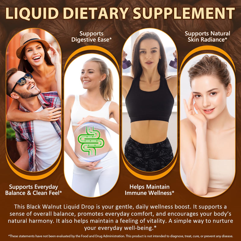 Black Walnut Liquid Drops 60ml Helps Support The Normal Function and Balance of The Immune System - 100% Natural Formula Ingredients, Alcohol-Free & Sugar-Free, Gentle and reassuring.