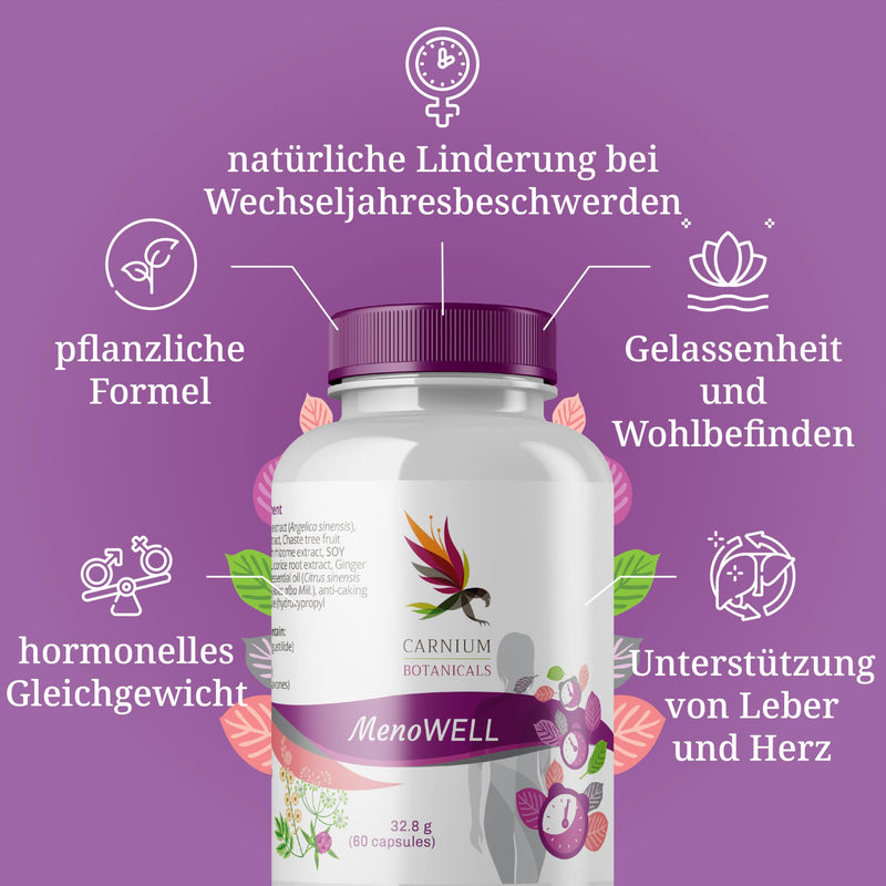 [Australia] - Carnium Botanicals MenoWELL - Meno Complex Menopause for Women - Angelica Sinensis, Raspberry Leaf, Soy Extract and Wild Yam Root - 60 vegan capsules 